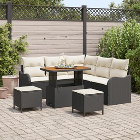8 Darabos Kert Kanapé Szett Párnákkal Fekete Poly Rattan Akác