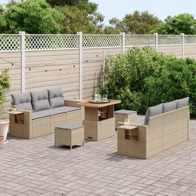 9 Részes Bézs Kerti Kanapé Szett Párnákkal Poli Rattan Akác, 3 Részes Bézs Kerti Étkező Szett Párnákkal Poli Rattan Akác