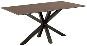 Asztal Oakland 582Fekete, Barna, 76x90x160cm, Edzett üveg, Kerámia, Fém