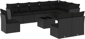 vidaXL 11 részes fekete polyrattan kerti ülőgarnitúra párnákkal