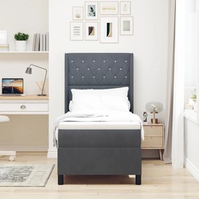 Boxspring ágy matraccal és LED, sötétszürke, 80x200 cm, bársony