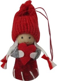 Kislány szívvel textilfigura akasztóval 9 cm