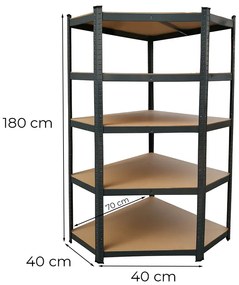 Nagy teherbírású sarokpolc 180x70x40-40 cm 175 kg fekete