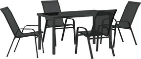 vidaXL Kert étkező szett 5 pcs Fekete Porfestett acél