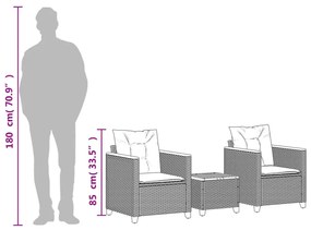 3 részes szürke polyrattan és akácfa bisztrószett párnákkal