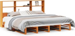 vidaXL viaszbarna tömör fa könyvespolcos ágy matrac nélkül 200 x 200cm