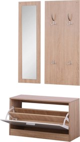 HOMCOM 3 darabos Előszoba Bútor Szett Cipőpaddal, Fali Kabát Akasztóval és Tükörrel, Fa Gardrób a Hálószobába és Előszobába, 80x27x46,5 cm Fa Színben