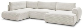 Krémszínű kordbársony kinyitható sarokkanapé (jobb oldali-U alakú) Lucien – Bobochic Paris