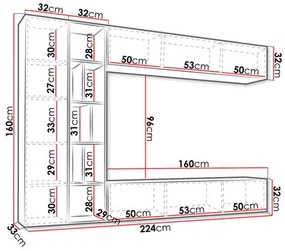 Nappali bútorsor Londria (fehér + fehér + artisan tölgy). 1053939