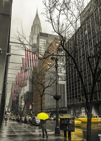 Poszter 39,5x55cm Nő sárga esernyővel New York utcáin, Assaf Fr