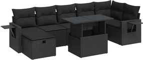 vidaXL 8 részes fekete polyrattan kerti ülőgarnitúra párnákkal