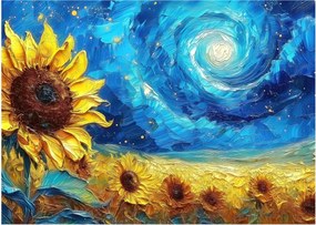 Üveg kép - Festés napraforgó (70x50 cm)