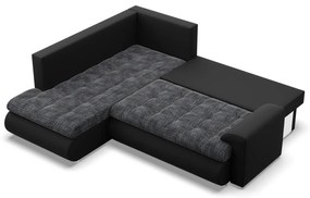 Tokio sarokkanapé, L alakú háttámlával, 2 ágyneműtartóval, fonott + műbőr, baloldali, szürke - fekete