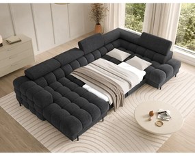 Sötétszürke buklé kinyitható sarokkanapé (jobb oldali-U alakú) Feraria – ELTAP