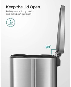 Konyhai pedálos szemetes, 50 literes szemetes kuka, ezüst