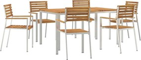 vidaXL Kert étkező szett 7 pcs Barna Tömör Akácfa