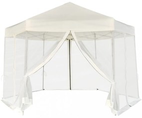 krémfehér hatszögletű felugró pavilon 6 oldalfallal 3,6 x 3,1 m