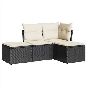vidaXL 4 részes fekete polyrattan kerti ülőgarnitúra párnákkal