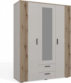 Aldabra Ava 150 gardróbszekrény, 150 cm, tükörrel, 2 fiók, bordázott front, tölgy - kasmír