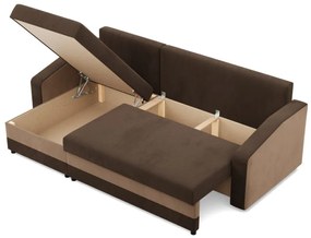 Hewlet sarokkanapé, 2 ágyneműtartóval, szövet anyag, univerzális oldal, bonell töltet, barna