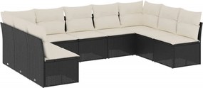 vidaXL 9 részes fekete polyrattan kerti ülőgarnitúra párnákkal