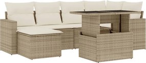 vidaXL 7 részes bézs polyrattan kerti ülőgarnitúra párnákkal