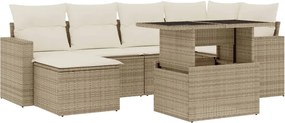 vidaXL 7 részes bézs polyrattan kerti ülőgarnitúra párnákkal