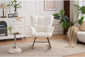 Hintaszék, relaxációs szék plüss szövet kárpitozással, fehér színű