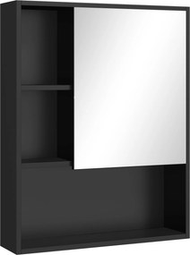 Kleankin Fürdőszoba Tükörszekrény Állítható Polcokkal, Fali Fürdőszoba Szekrény Helytakarékos Ajtóval, 60x15x76 cm, Fekete | Aosom