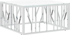 vidaXL ezüstszínű üveg és rozsdamentes acél dohányzóasztal 80x80x40 cm