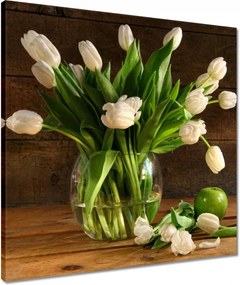 Vászonkép 50x50 Fehér tulipánok Deszka