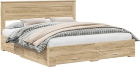 vidaXL Ágykeret fejtámlával fiókkal Sonoma tölgy 200 x 200 cm Faanyag