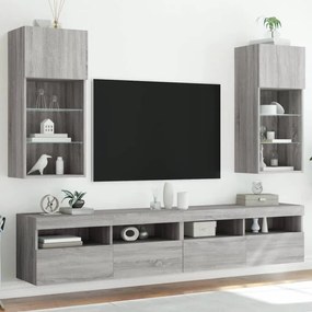 2 db szürke sonoma színű TV-szekrény LED-ekkel 40,5x30x90 cm