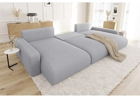 Világosszürke kordbársony kinyitható tárolóhelyes sarokkanapé Sara – Ropez