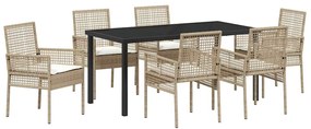 vidaXL Kert étkező szett párnával 7 pcs Bézs polirattan
