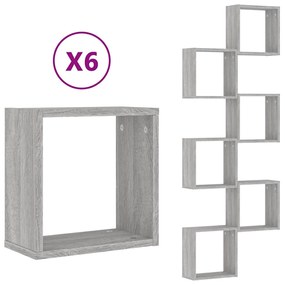6 db szürke sonoma fali kockapolc 30 x 15 x 30 cm
