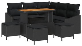 8 Részes Kert Kanapé Szett Párnákkal Fekete PE Rattan Akác, 2 Fős Kert Kanapé Párnákkal Fekete PE Rattan, 3 Részes Kert Étkező Szett Párnákkal Fekete PE Rattan Akác