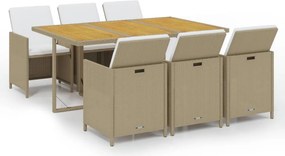 vidaXL 7 részes bézs polyrattan kerti étkezőgarnitúra párnákkal
