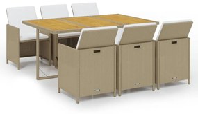 vidaXL 7 részes bézs polyrattan kerti étkezőgarnitúra párnákkal