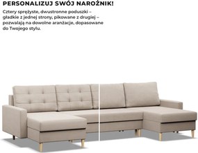 Etna U alakú sarokkanapé, 3 ágyneműtartóval, bársony, univerzális oldal, bonell töltet, bézs