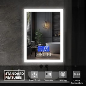 IREDA Fürdőszobatükör világítással 80 x 60 cm hangszóró