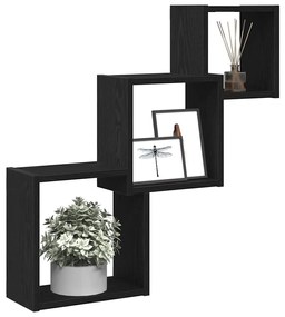 fekete tölgy színű szerelt fa fali kocka polcok 68x15x68 cm