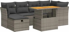 vidaXL 7 részes szürke polyrattan akácfa kerti ülőgarnitúra párnákkal