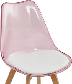 Szék, átlátszó rózsaszín, akril/ekobőr/bükk, BALI 2 NEW