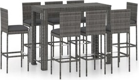 vidaXL 9 részes polyrattan kültéri bárszett antracitszürke párnákkal