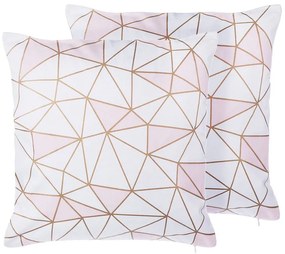 Elegáns Rózsaszín Pamut Díszpárna Geometrikus Mintával Kétdarabos Szettben 45 x 45 cm CLARKIA Beliani