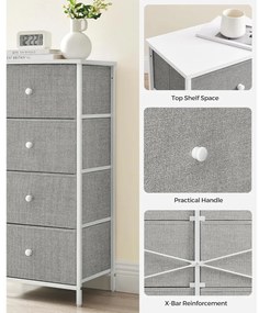 Tároló szekrény négy fiókkal, ruhás szekrény, galambszürke és krémfehér 80x30x85cm