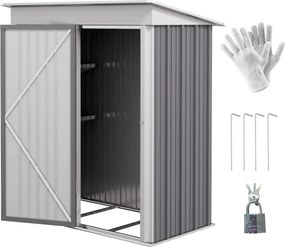 Outsunny Acél Alapú Kerti Szekrény 2 Állítható Polccal, Szerszámtároló Szekrény Tetővel és Zárható Ajtóval, 161x95x163/181cm, Szürke | Aosom