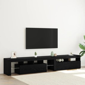 TV szekrény 2 db LED fényekkel Fekete tölgy Mérnöki fa