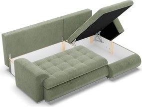 Tokio sarokkanapé, 2 ágyneműtartóval, kordbársony, jobboldali, zöld